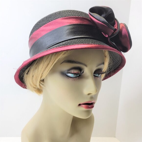 Dress Hat Adjustable in Red and Black with Satin Flower Rosette One Size - Picture 6 of 15
